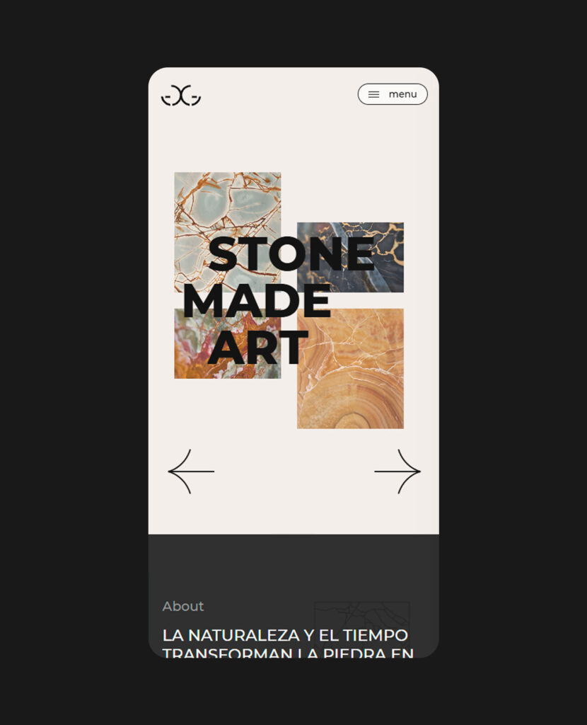 Portada de la web de Gomez Grau en móvil con el titular «Stone made art»