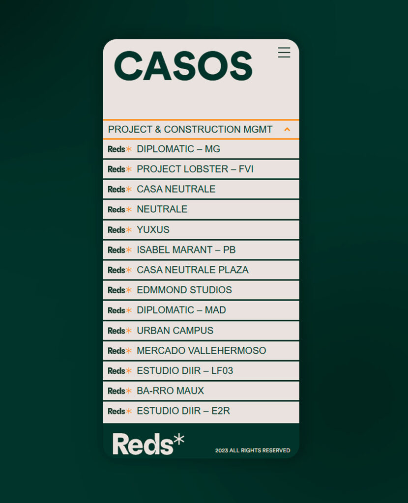 Web de WeReds en móvil: listado de casos