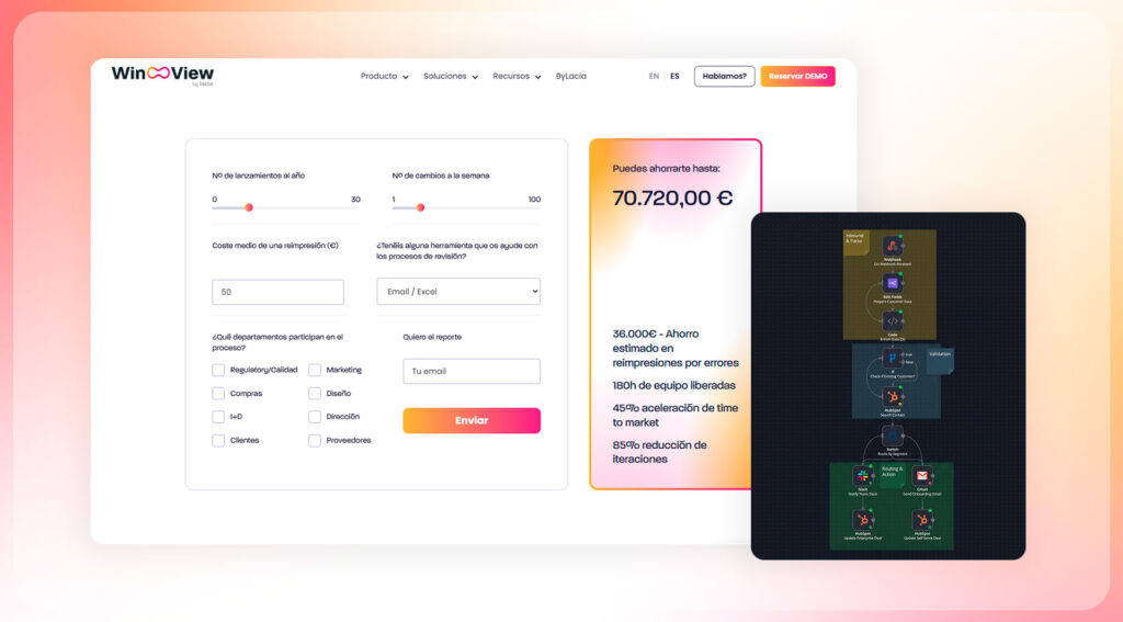 Calculadora de ahorro de la web de Winview en escritorio